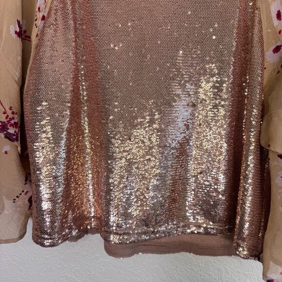 Free People Top Womens Small Shimmy & Shake Sequin Floral Flowy Boho Blouse S - Picture 3 of 11